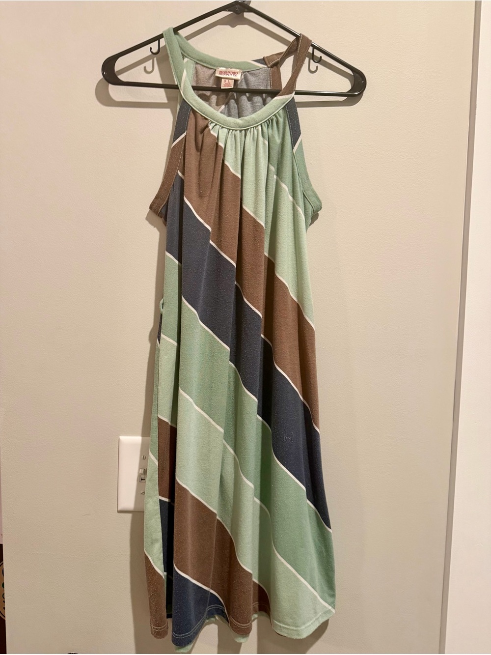 Mossimo Supply Co. Mint Green Brown Navy Striped Halter Dress